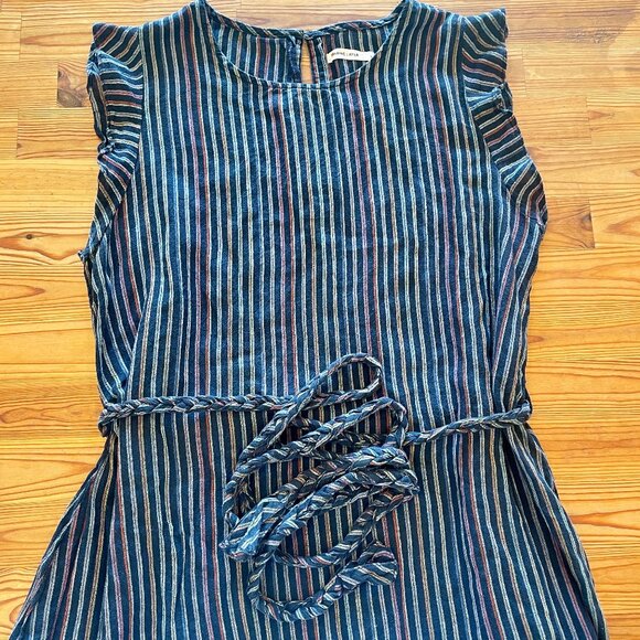 EUC Marine Layer Navy Rainbow‎ Stripe Laney Dress with Braided Belt Size Large - Picture 3 of 10